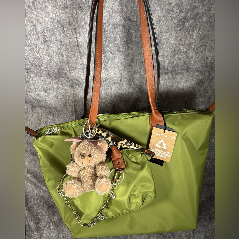 Madden Girl Green Nylon Tote With Mini Crossbody Bag Charm  Included New Viral